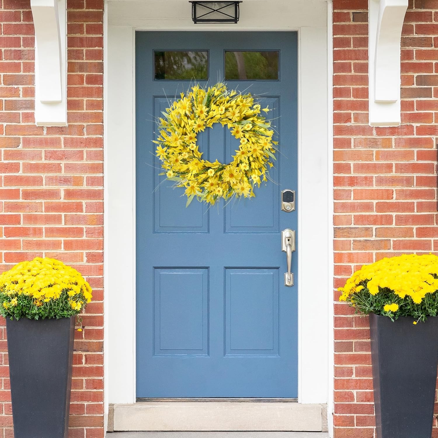 Sggvecsy Spring Wreath with Forsythia Flowers, Yellow Daisies and