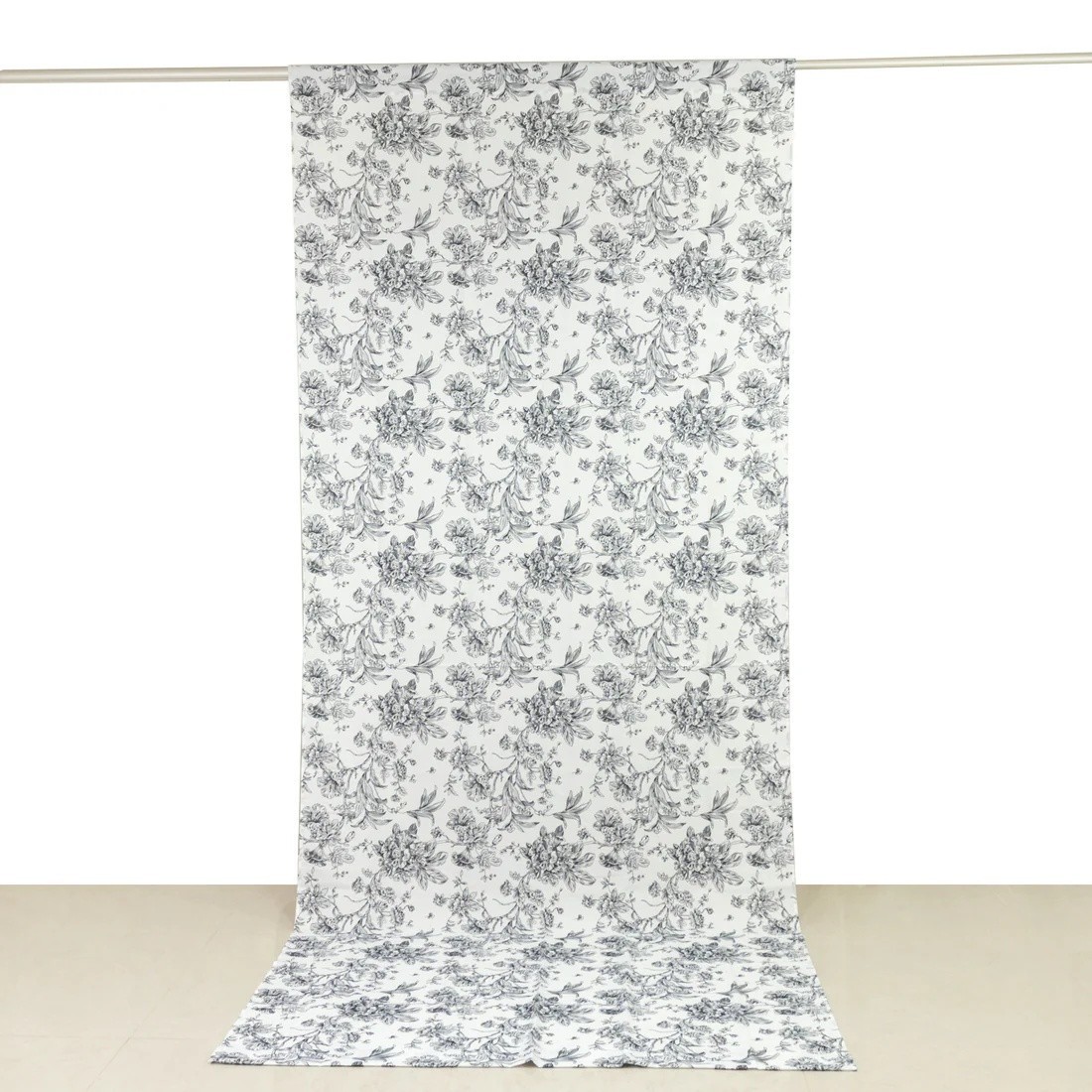 White Black 5ft x 12ft French Toile Polyester Backdrop Curtain with Rod Pockets