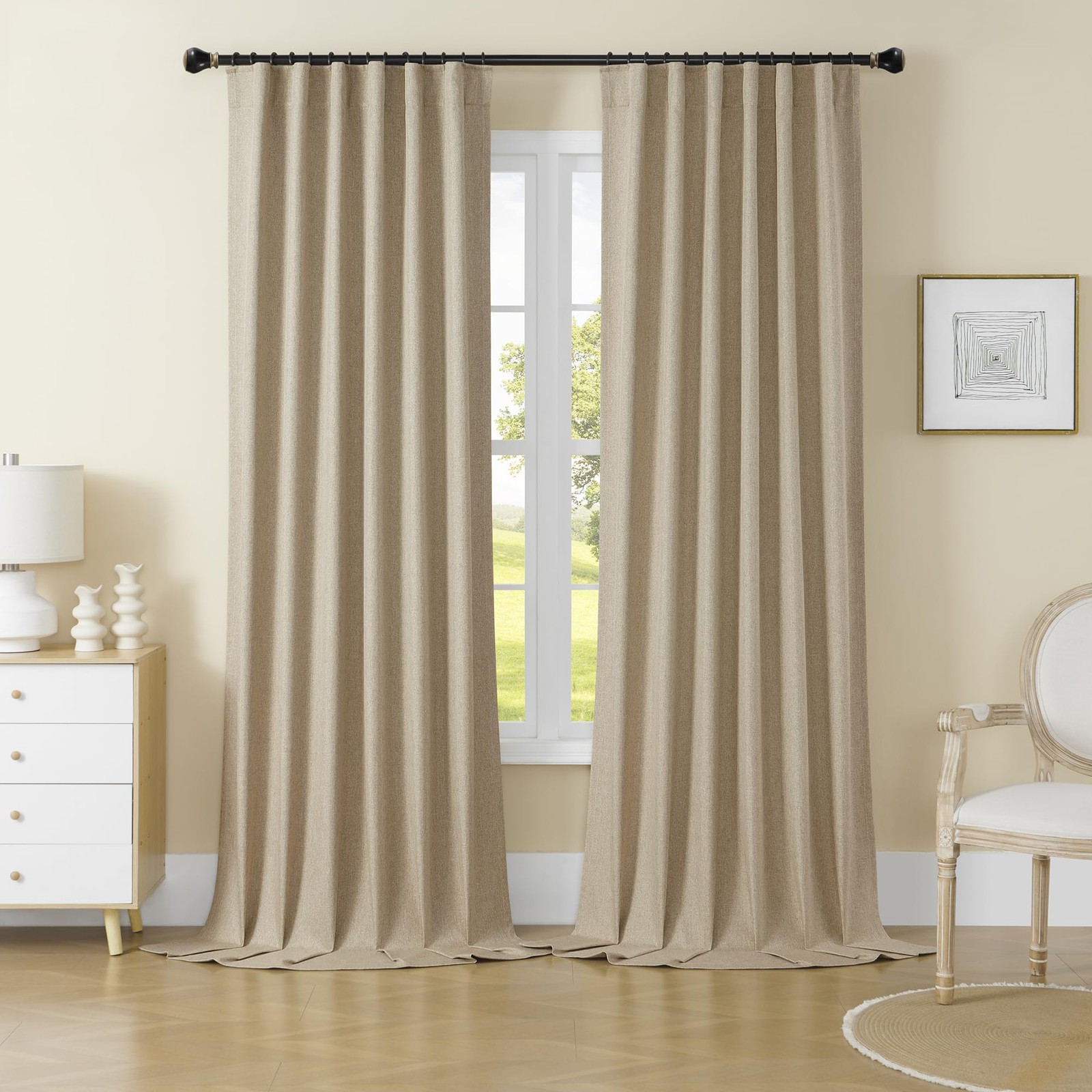 100% Blackout Curtains 120 Inches Long 10 ft Tall,Extra Long Curtains Linen T…