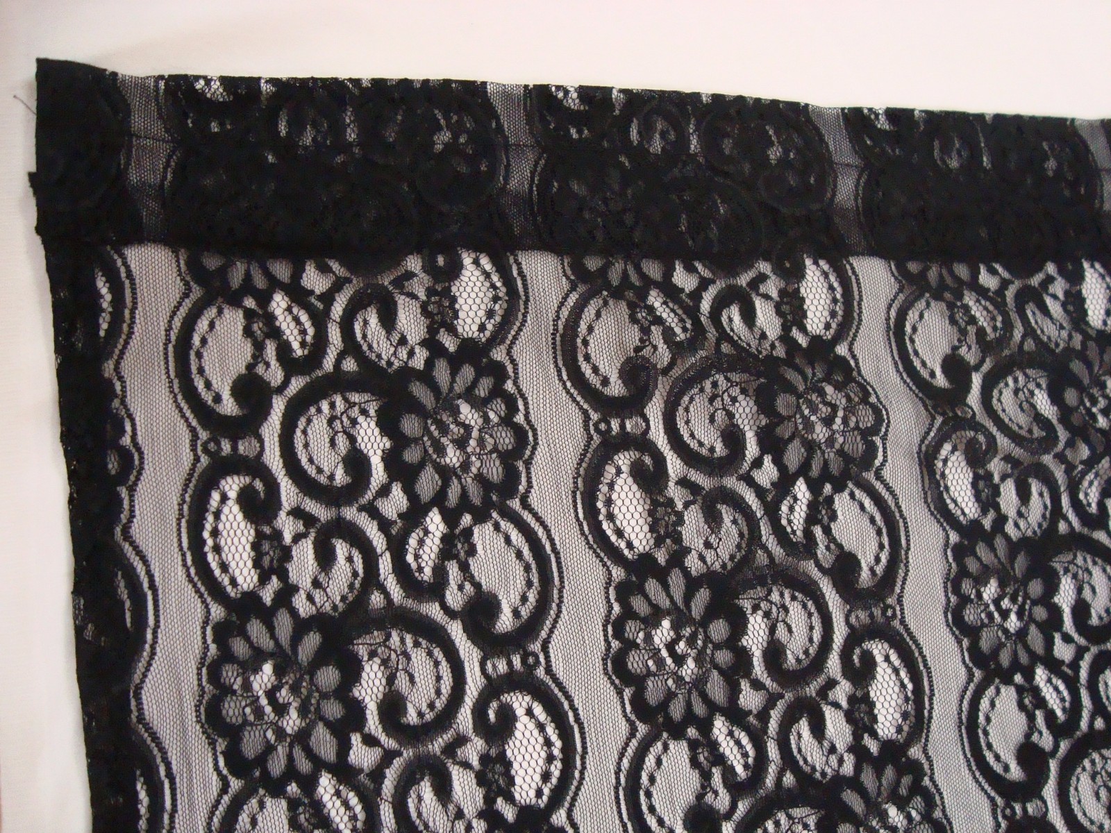 New ONE PANEL LACE Crochet CURTAIN Black ROSES Stripe 50″ x 63″ lg