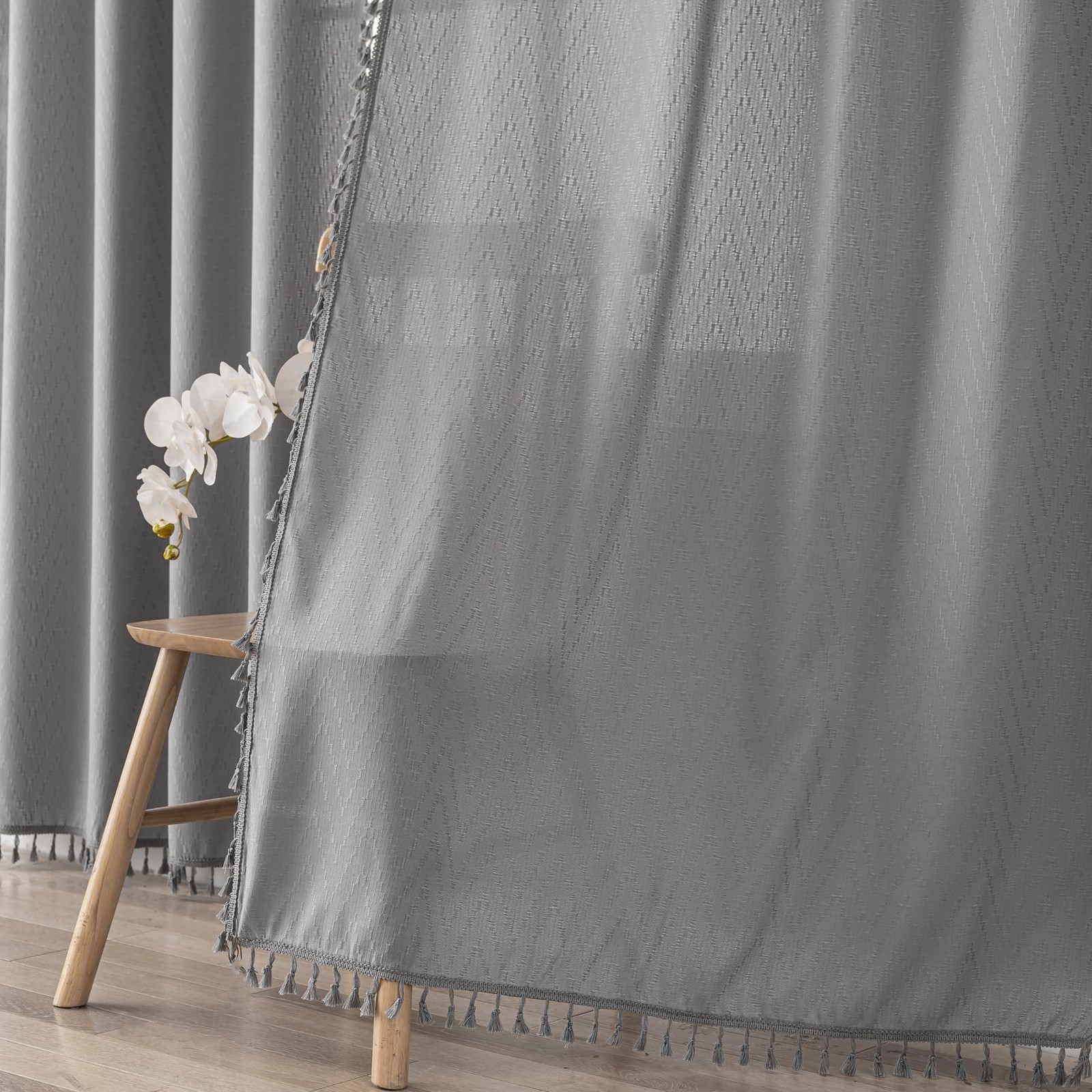 Voilybird Farmhouse Curtains Tassel Fringe Geometric Design Boho Curtains 90