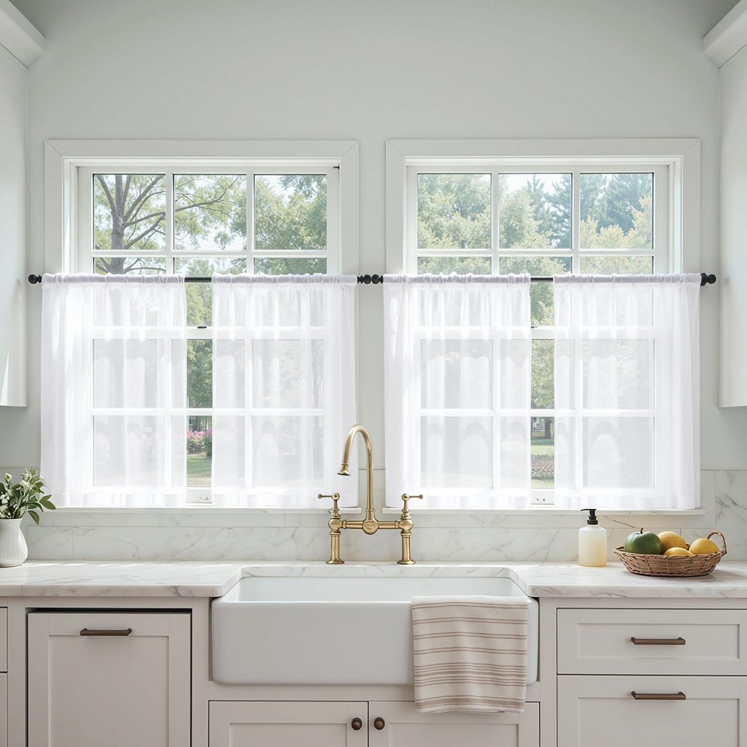 MIULEE Sheer Cafe Curtains 36 Inch 4 Panels White Rod Pocket