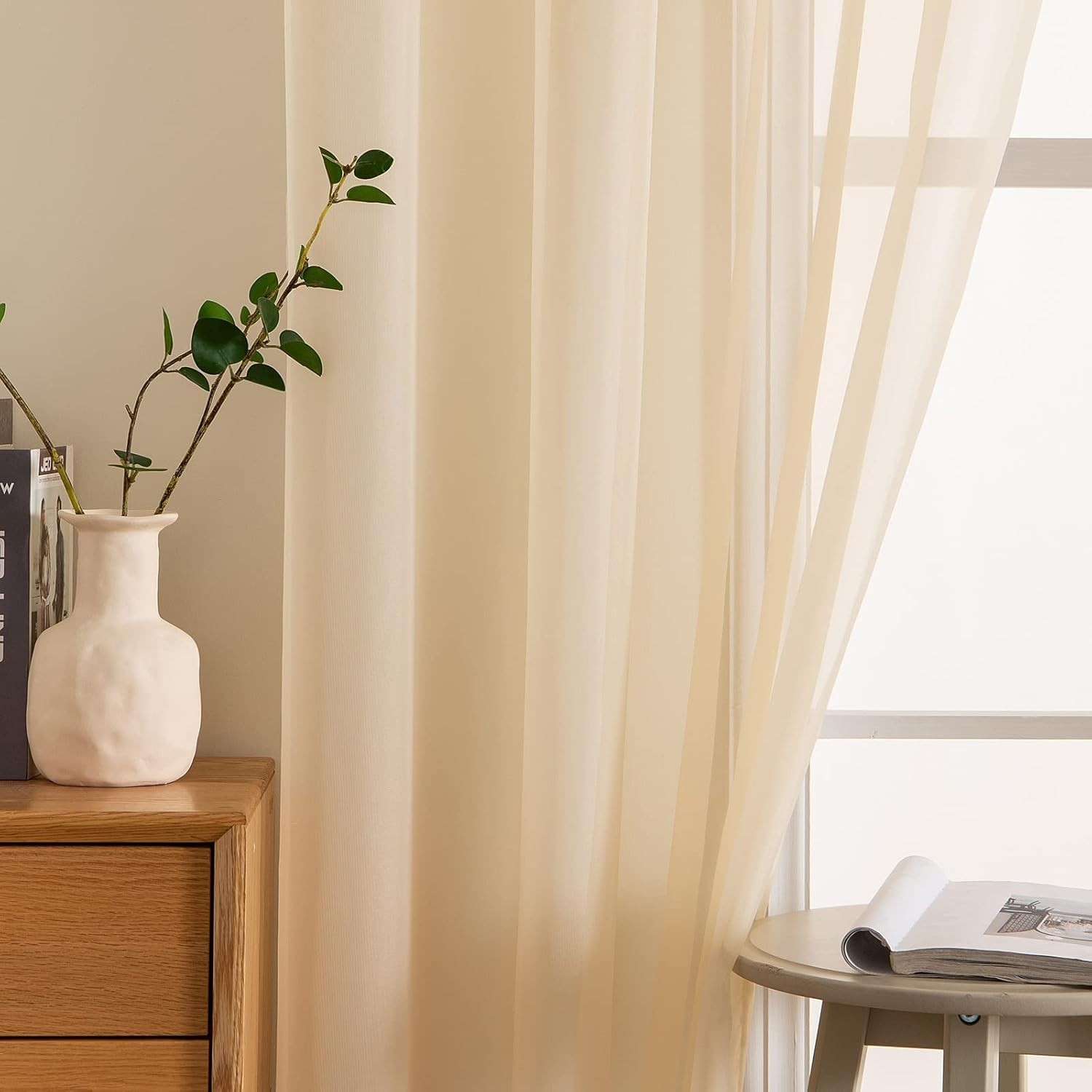 Contemporary Solid Color Sheer Drapes – 2 Panels for Living Room 54″ x 84″