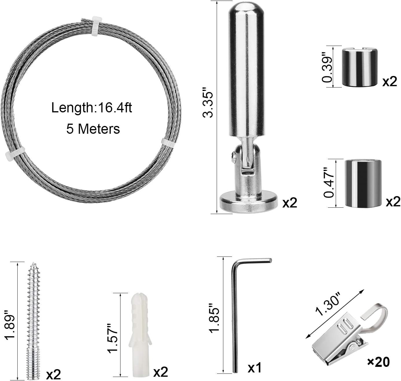 [5 Meters] Wall Mount Curtain Wire Rod Set with – Stainless Steel