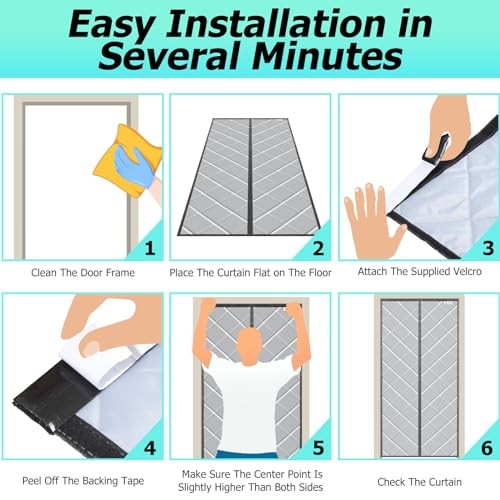 Magnetic Thermal Insulated Door Curtain, Various Fit Door Size 30″ x 77″ Black