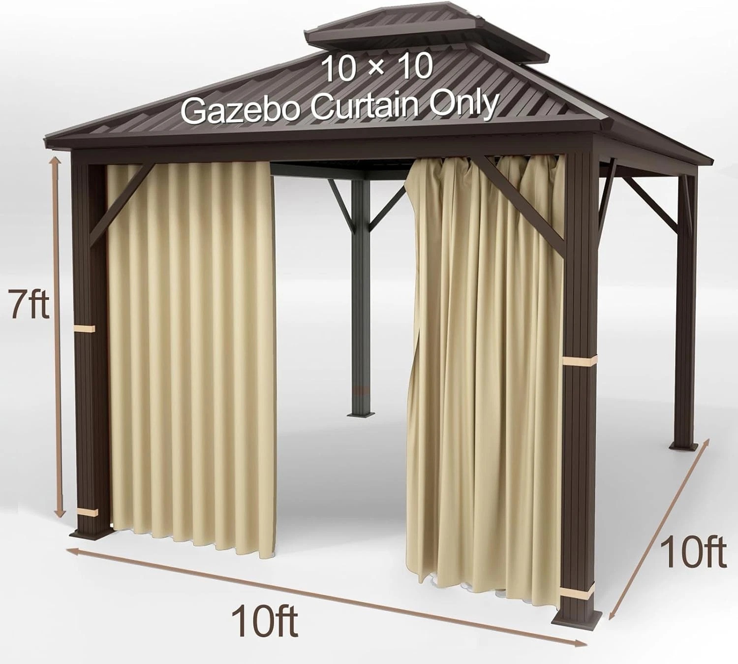 Universal Beige Replacement Privacy Curtain for 10′ x 10′ Gazebos – Easy Install