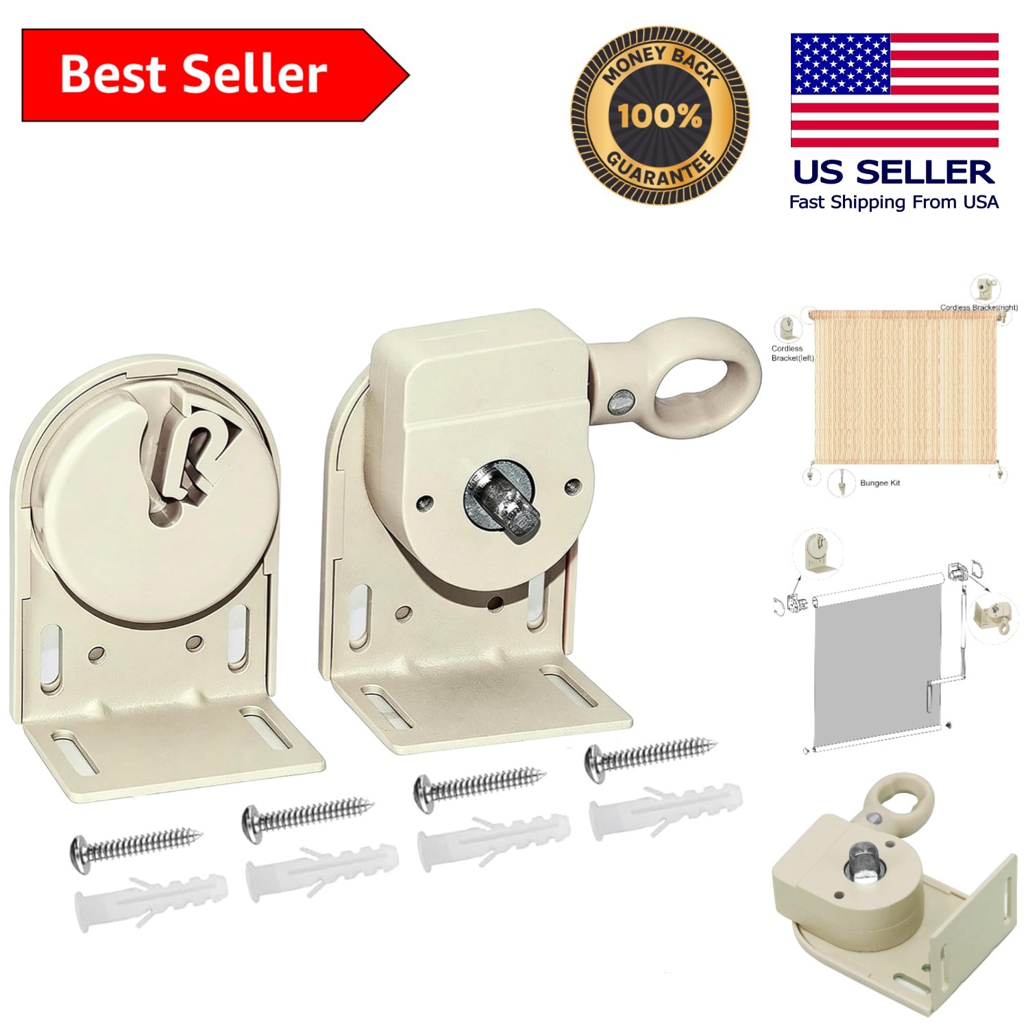 Universal Cordless Bracket for Indoor/Outdoor Sunshade – Easy Installation