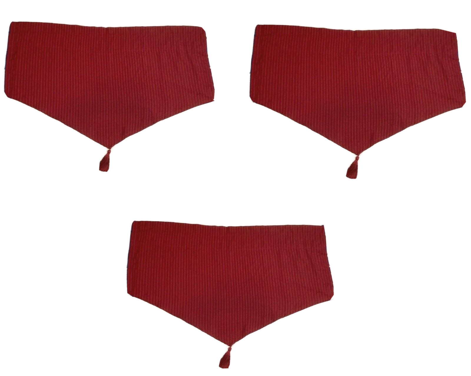Red Ascot Valances Set 3 Luxury Short Curtains Red Damask Stripe Tassels