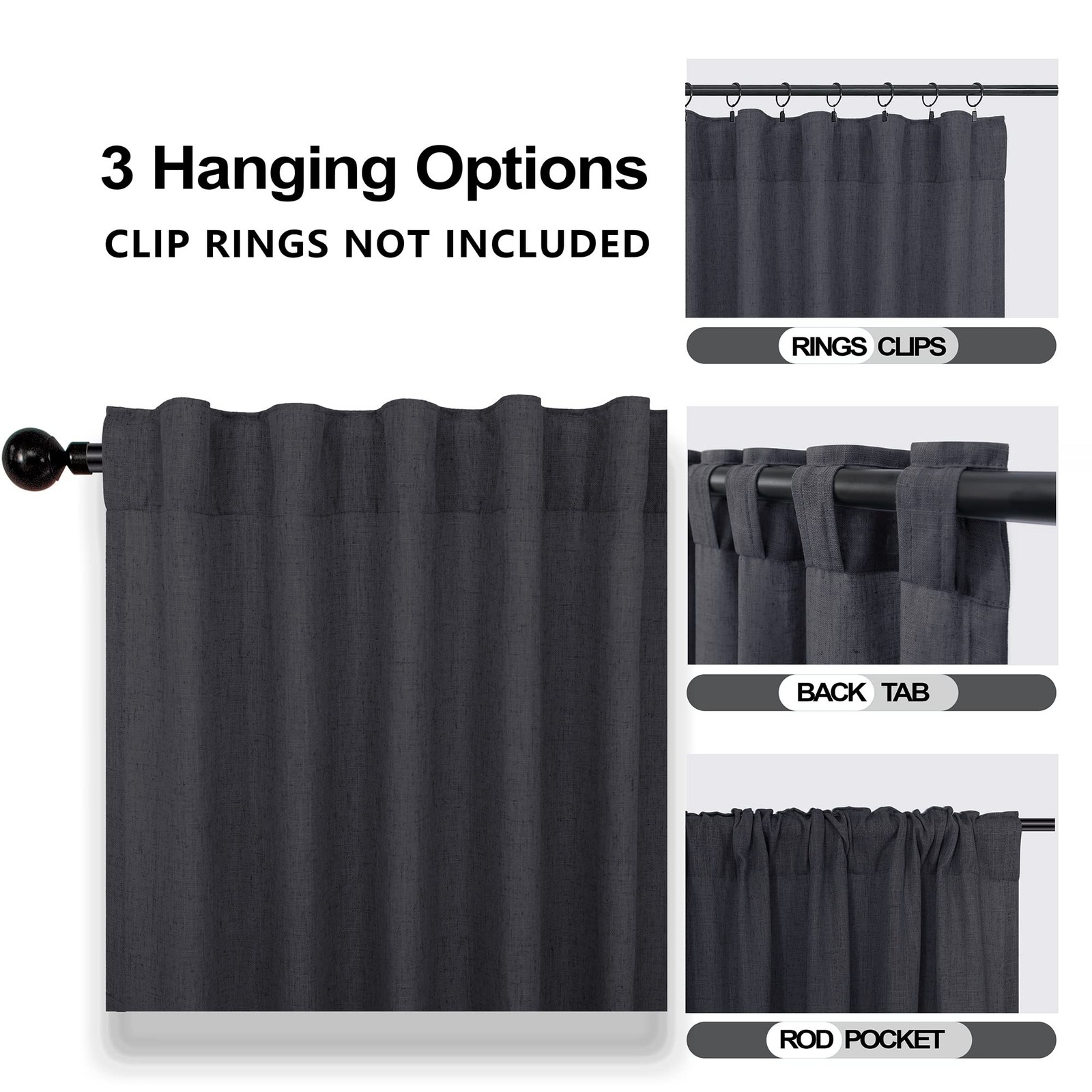 Linen Curtains 54 Inch Length 2 Panels Set for Bedroom, Back Tab Light Filter…