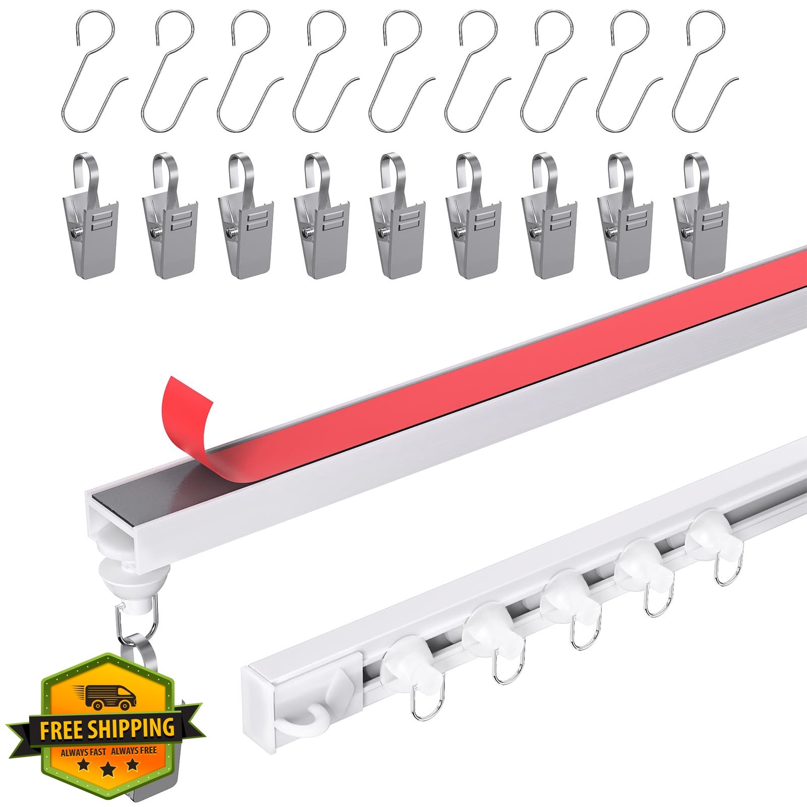 KOBRICH 3.3FT Flexible Ceiling Curtain Track Stick-On No Drill
