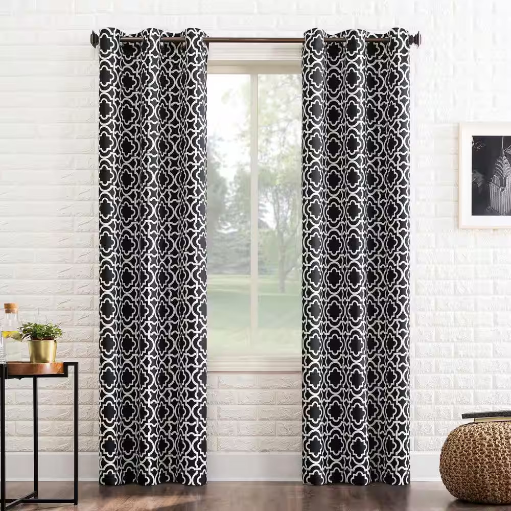 Barnett Trellis Black Polyester 40 In. W X 63 In. L Grommet Blackout Curtain (Si