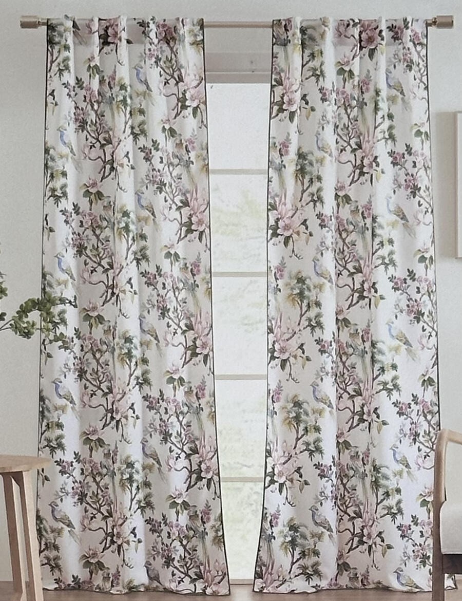 Envogue Home Back Tab Rod Pocket Floral Birds Panels Drapes Curtains (2) 37 x 96