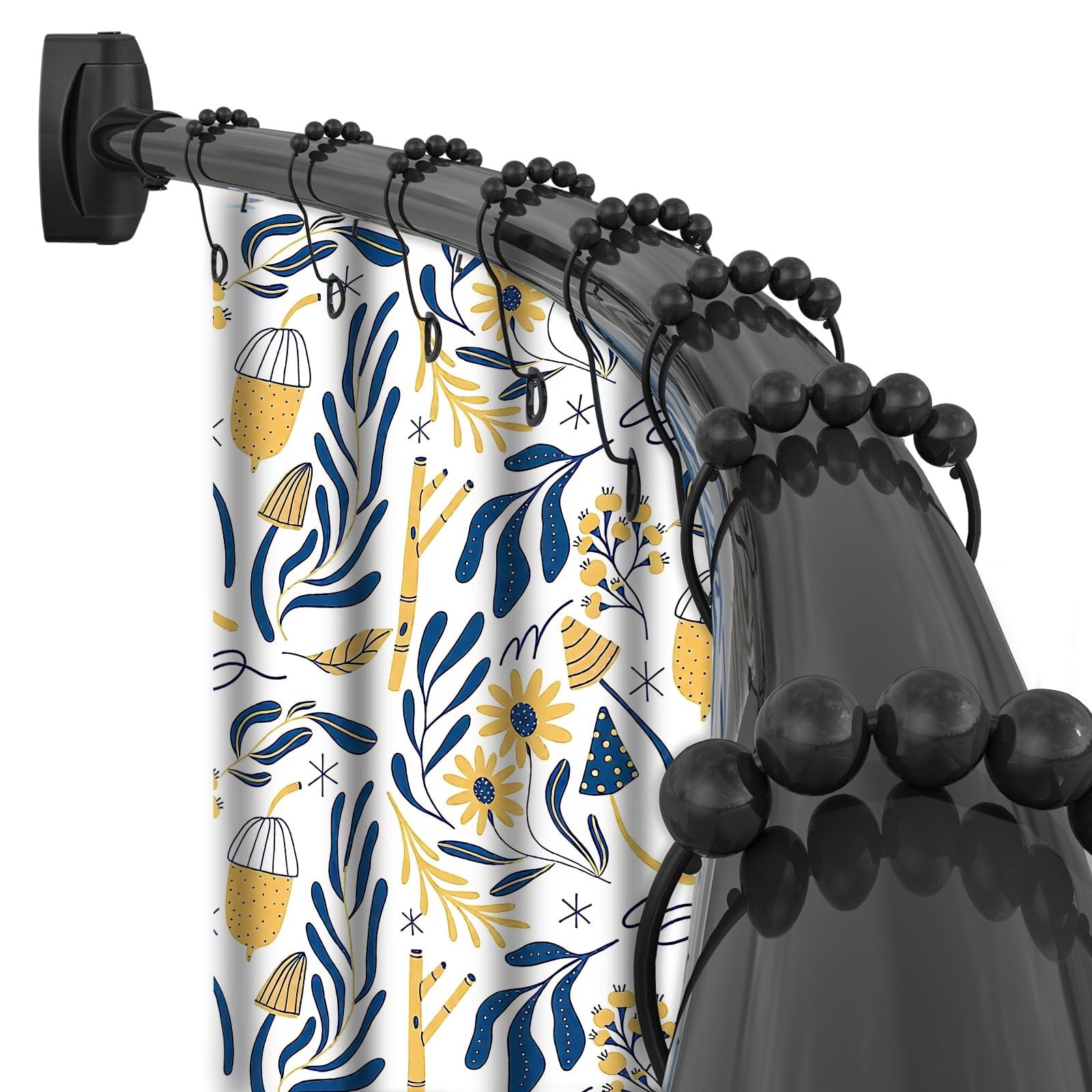 Black Curved Shower Curtain Rod Round Shower Rod Adjustable 33-78 In Stainles…
