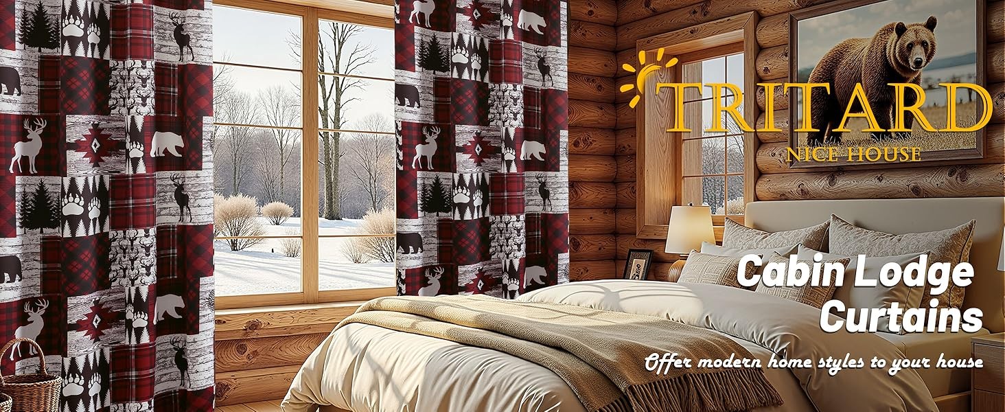 Red Rustic Cabin Curtains 2 Panels Country Style Curtain 50% Light Blocking