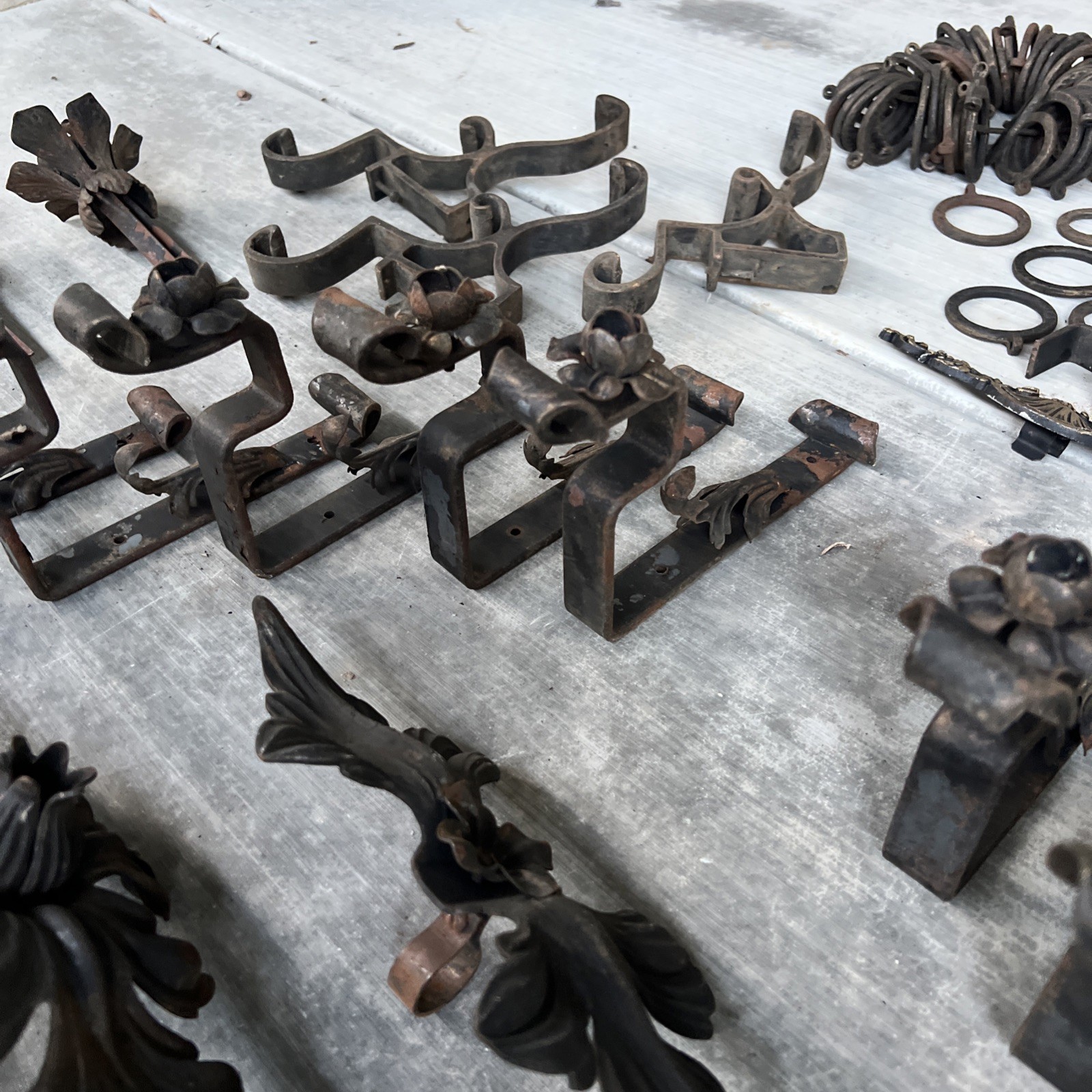 HUGE LOT — Antique Drapery Rod Parts Solid Iron Brackets Metal USA Very Rare!