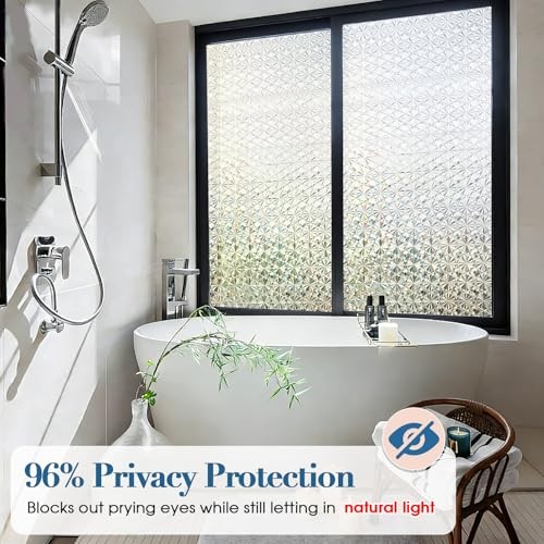 3D Diamond Frosted Glass Window Privacy Film, 17.5 x 78.7 Inch White-star