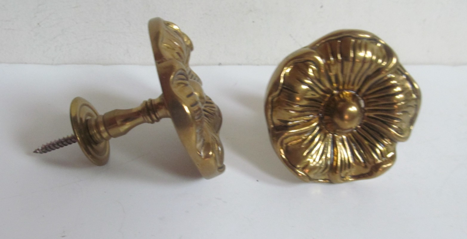 Solid Brass Curtain Drapery Tiebacks 3″ Wild Rose Flower Pair Holders Holdbacks