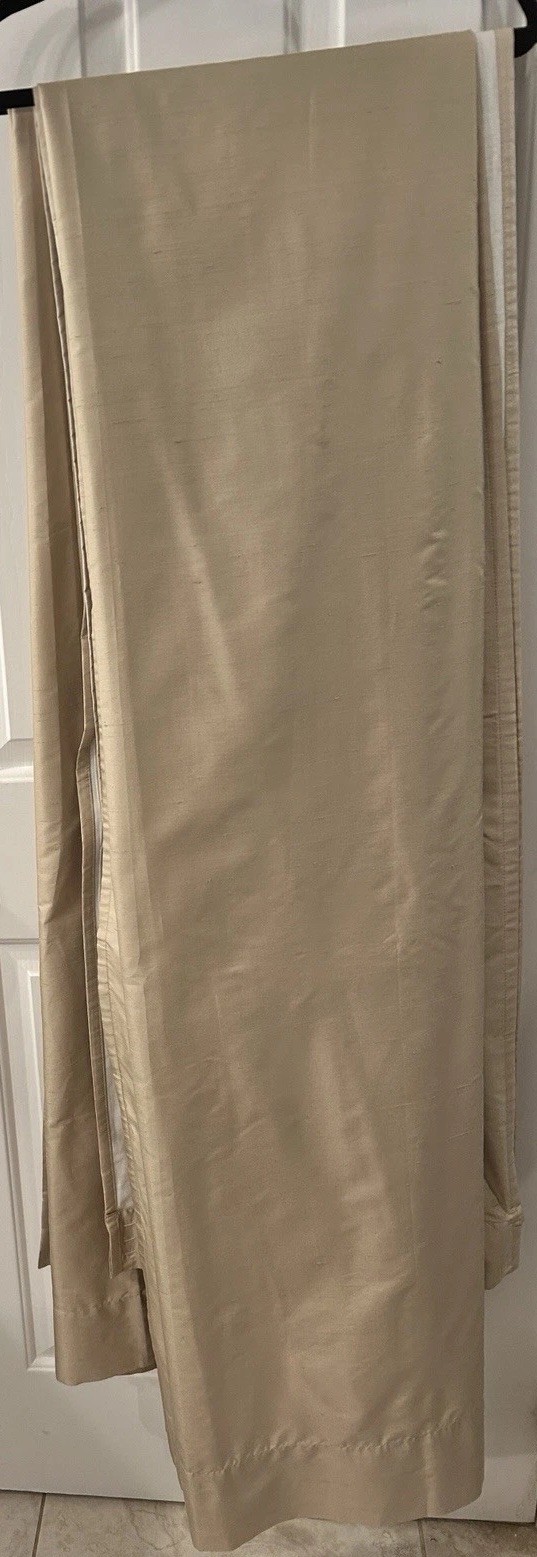 4 Pottery Barn Beige Silk Drapery Panels Curtains 50″ x 94” Cotton Lined EUC