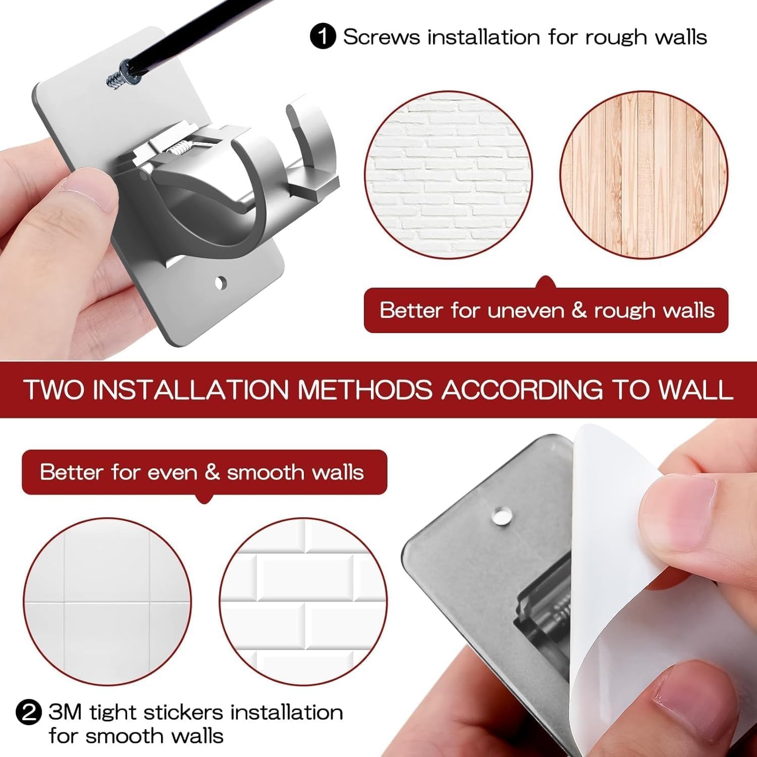 6 PCS No Drill Self-Adhesive Curtain Brackets – Elegant Silver Plastic Holders
