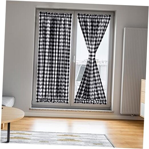 French Door Curtains Buffalo Plaid Curtains 54″W x 72″L (Pack of 2) Black/White