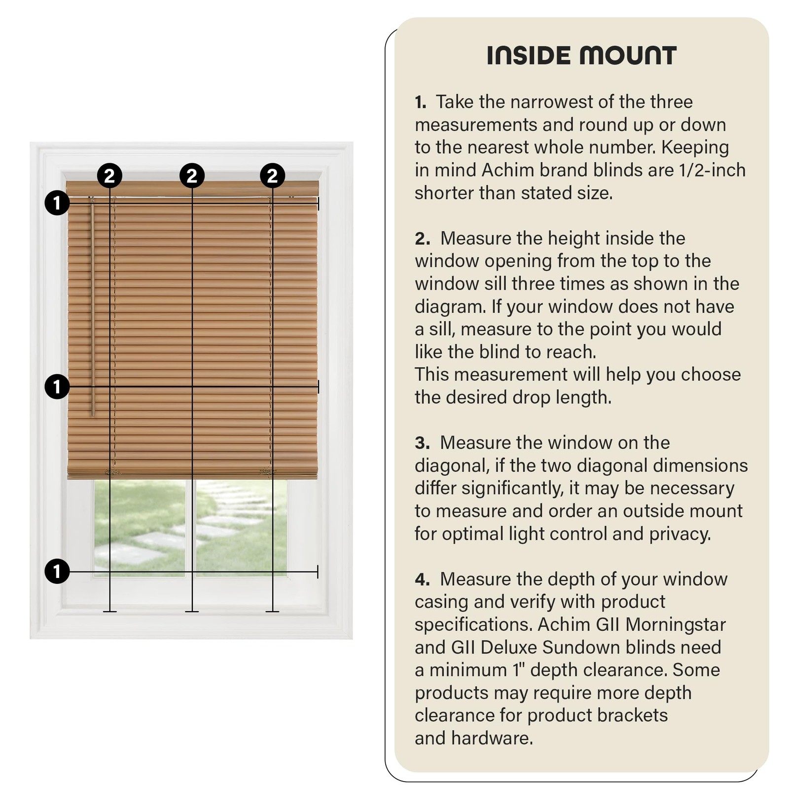 Cordless Light Filtering Mini Blind – 30 Inch Width, 64 Inch Length, 1″ Slat …