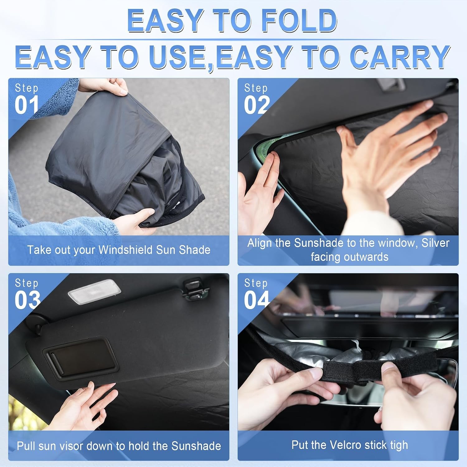 300T Universal Car Windshield Sun Shade, Foldable Reflective for Windshield &