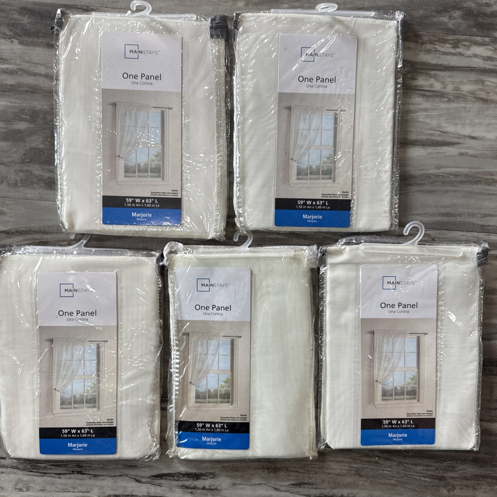 Set Of 5 Marjorie Sheer Voile Curtain Panel Oyster 59 In Wide x 63 In Long