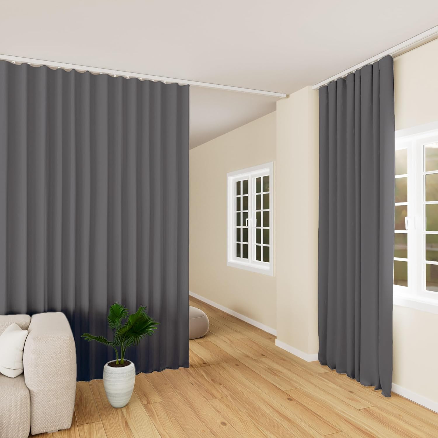 Room Divider Curtains, Blackout Ceiling Track Curtains with Hook Sound Proof Flo