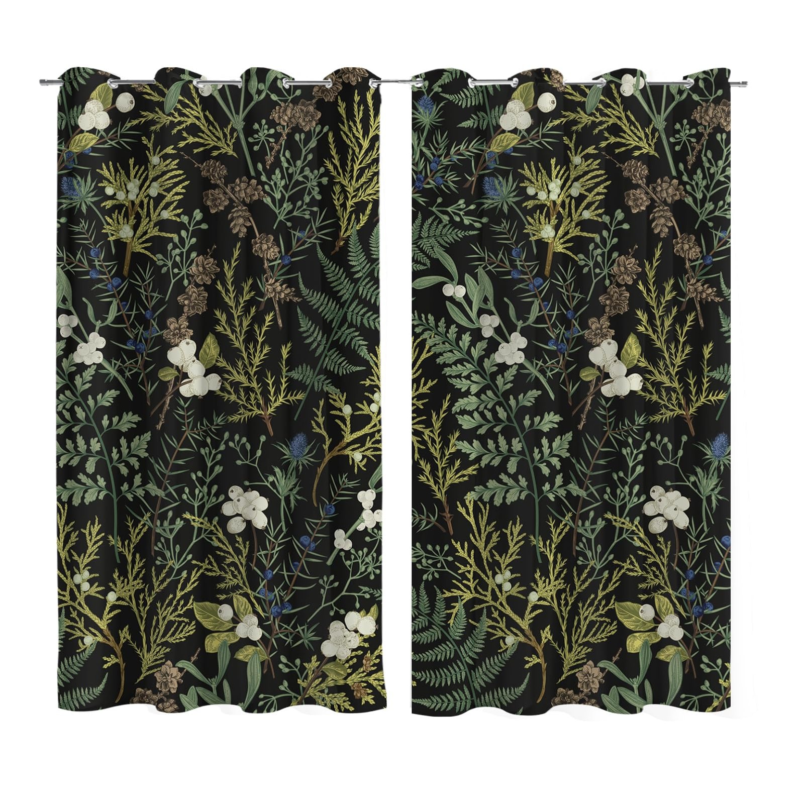 Botanical Curtains 100% Blackout 2 Panels Set Green Plant Black Out Curtain B…