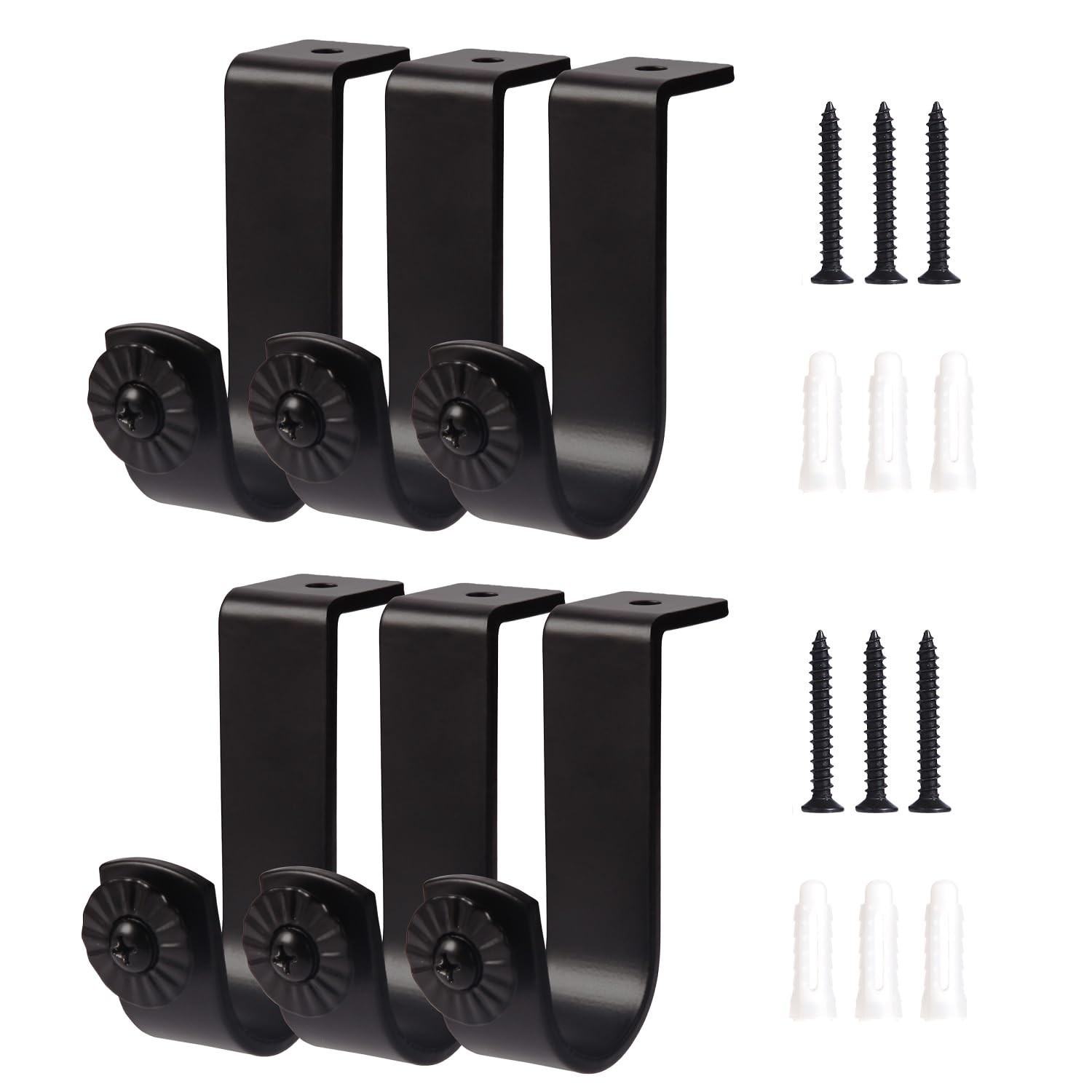 Ceiling Mount Curtain Rod Brackets 6 PCS Heavy Duty Holders for 1 inch Black