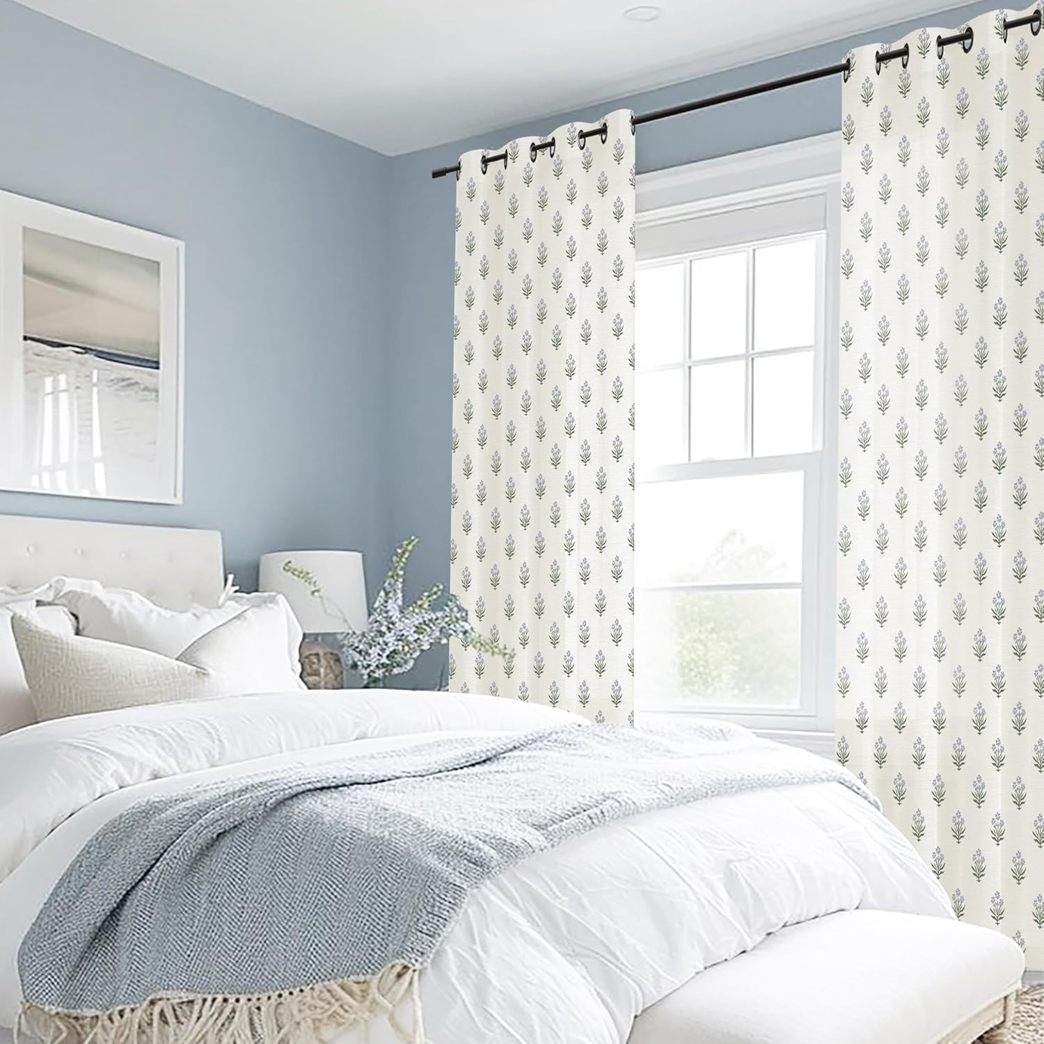 Short Floral Patterned Curtains for Bathroom Window, 45 Inch Length Light Filter