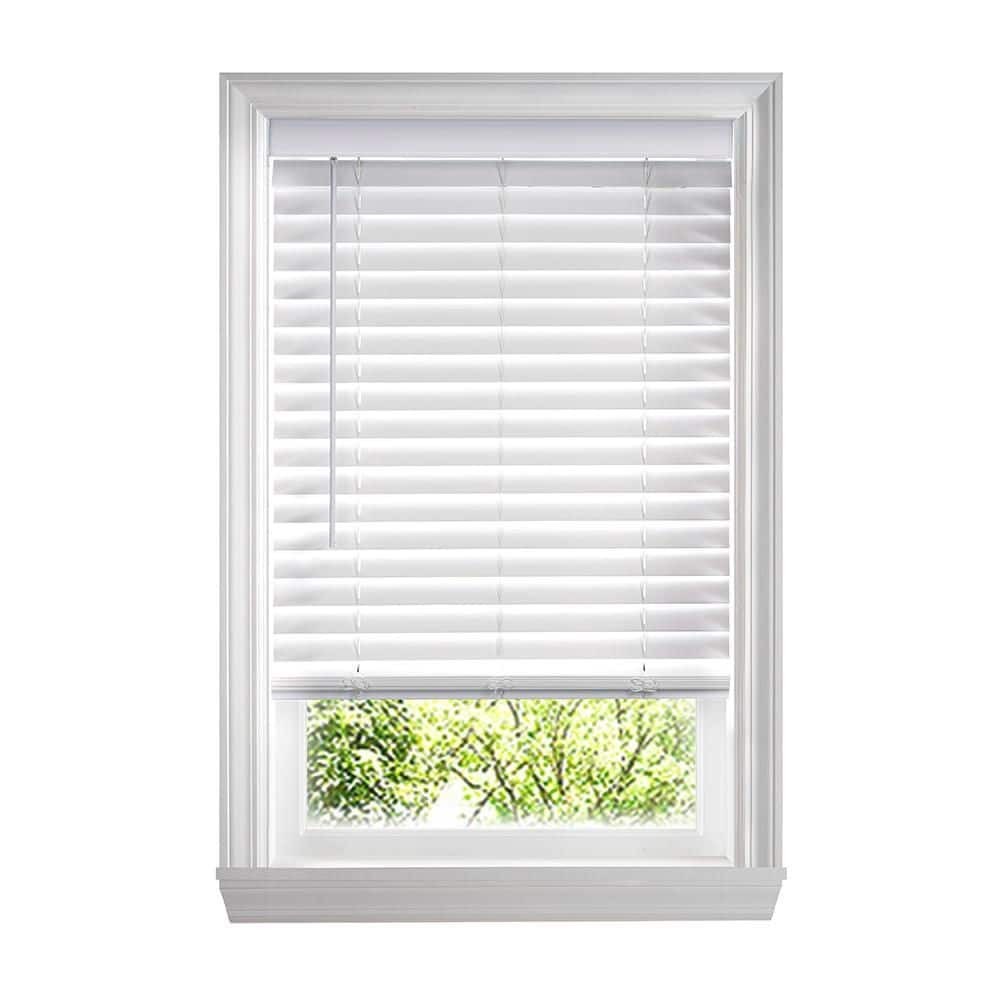 Cordless White Faux Wood Blinds 2-in Slats 9×36 Home Window Covering