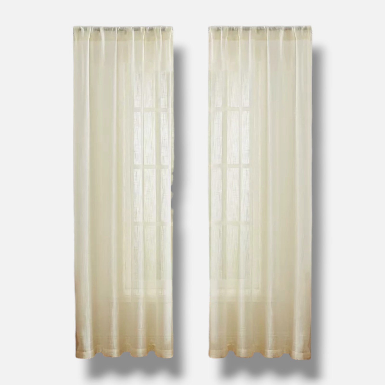 HLC.ME Ivory Linda Faux Linen Textured Semi-Sheer 2-pc Curtain Panels, 54 x 84