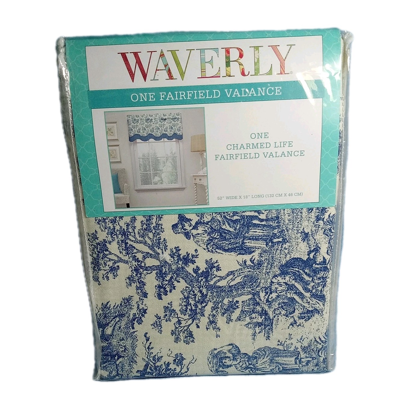 NIP *Waverly* One Charmed Life FAIRFIELD Valance 52″ X 18″ BLUE & WHITE TOILE