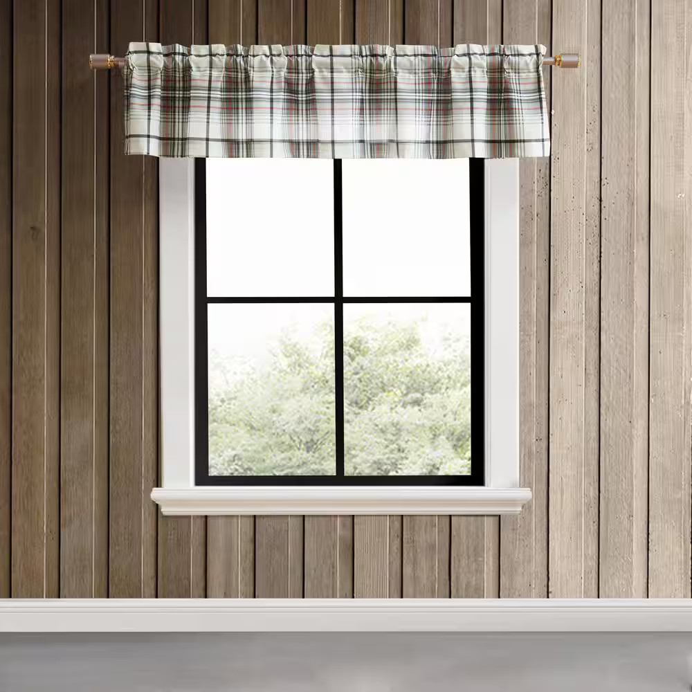 Alder Plaid Grey Microfiber 86X15 Pole Top Window Valance