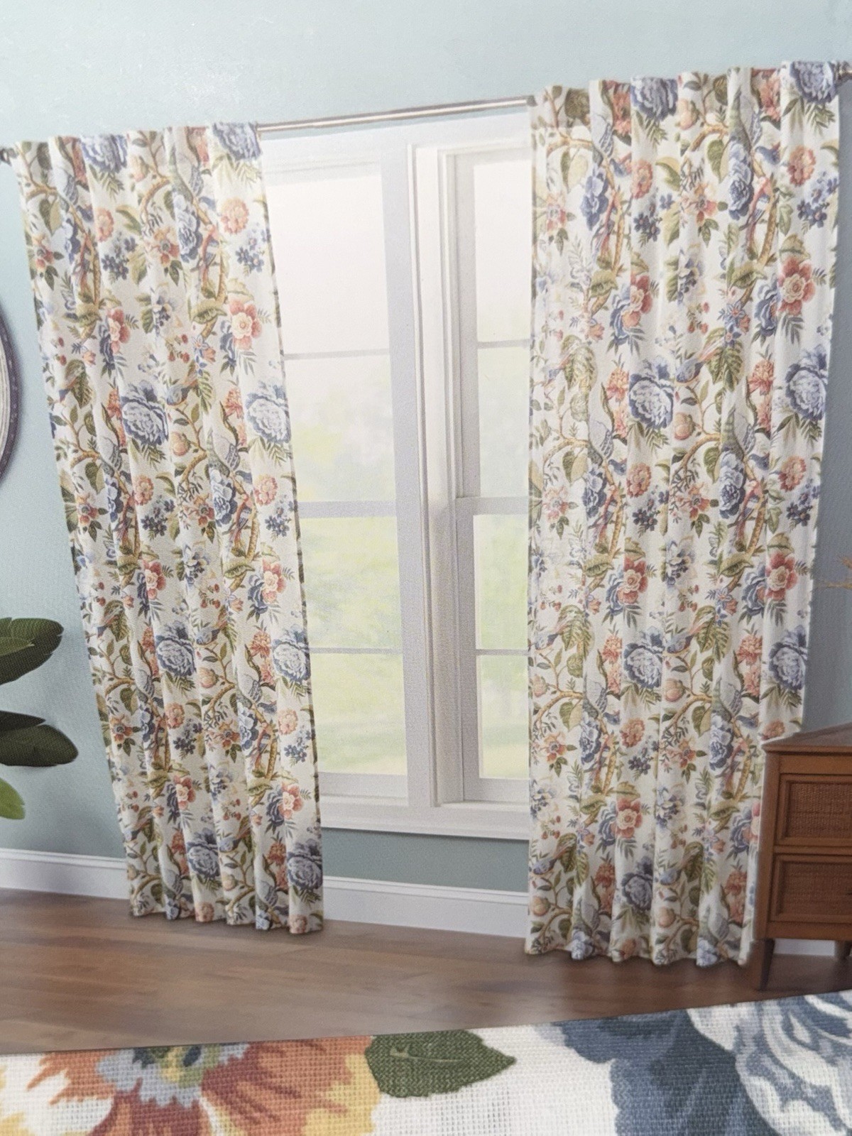 NWT Curated Kravet 2 pc Window Curtains Jacobean Floral Birds Cotton 50″ x 84″