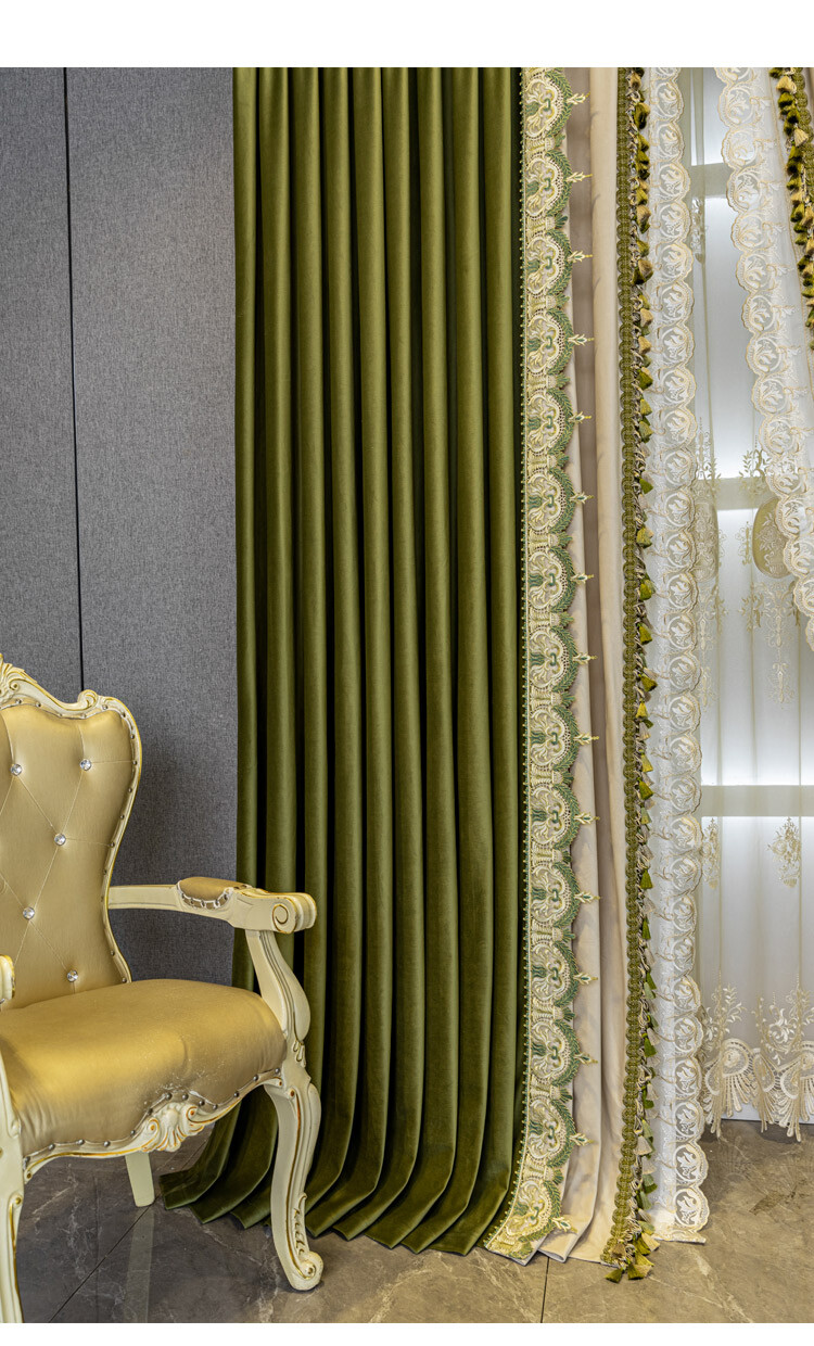 Custom High-grade olive green thickened shading velvet cloth curtain drape C1836