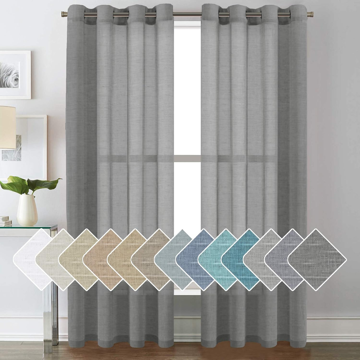 Linen Curtains Flax Linen Blended Curtain Panels for Living Room/Bedroom Semi Sh