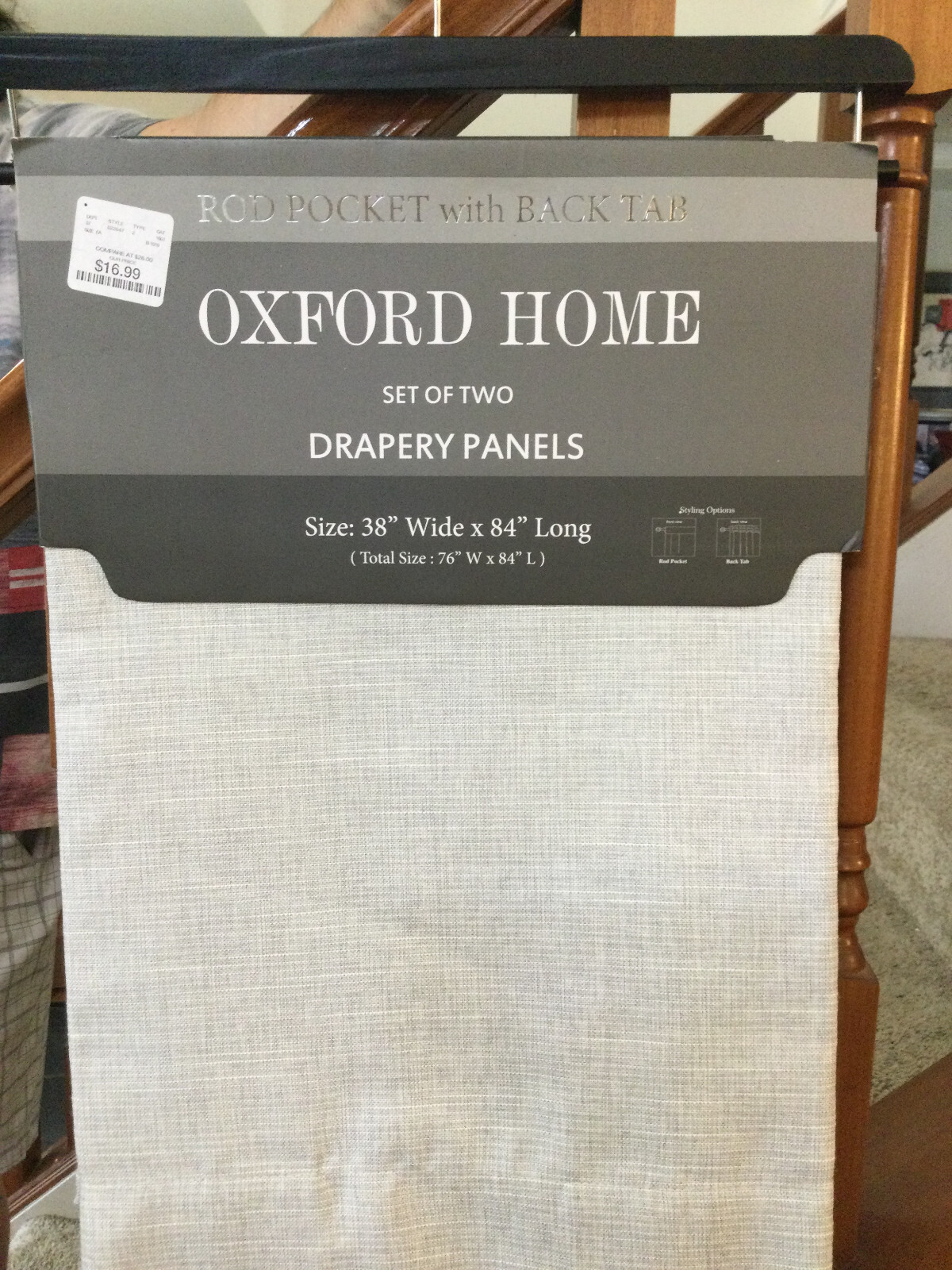 2 Oxford Home Drapery Panels Rod Pocket Back Tab 84″ x 38″ Polyester lighGreyish