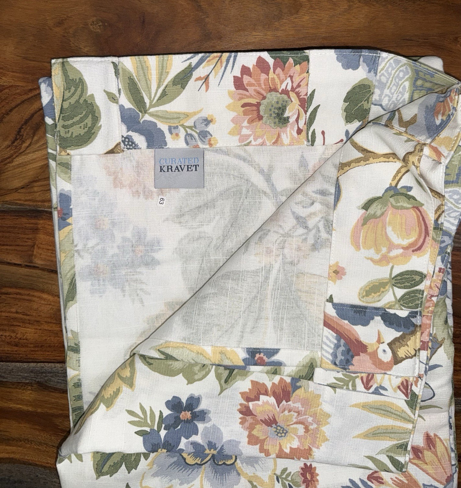 NWT Curated Kravet 2 pc Window Curtains Jacobean Floral Birds Cotton 50″ x 84″