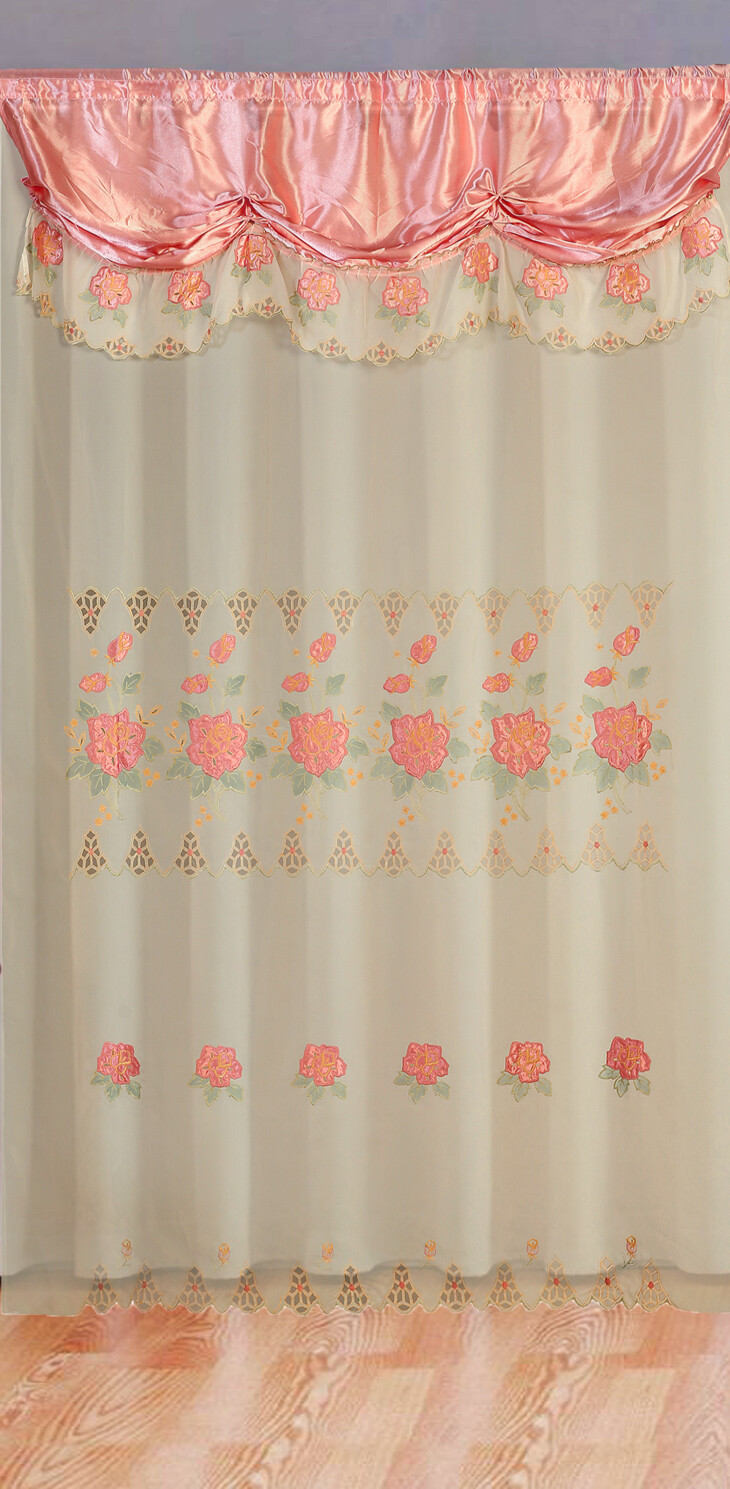 New Peach Pink Burgundy Embroidery Sheer Valence Window Curtain Drapes 60×90+18″