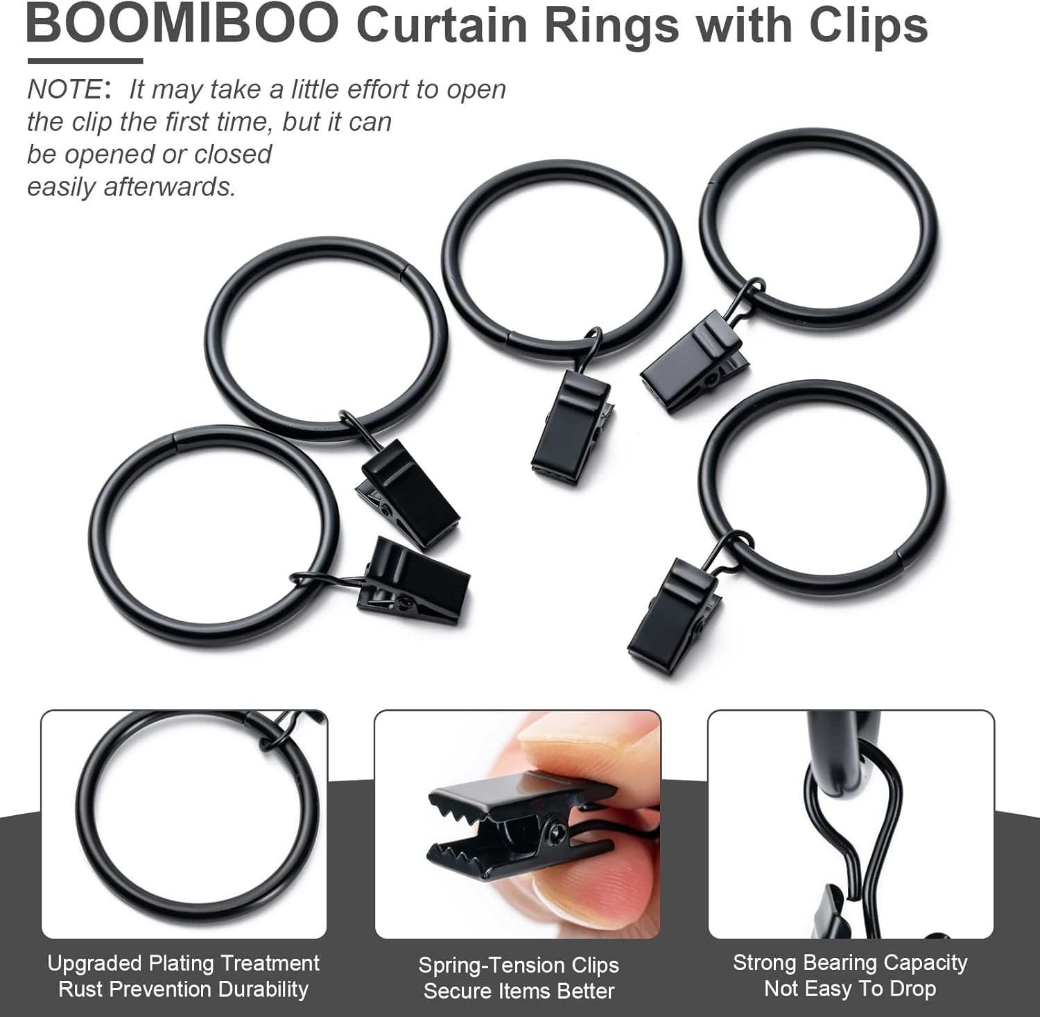 36 Pack Curtain Rings with Clips, Drapery Clips with Rings, Hangers Drapes Rings