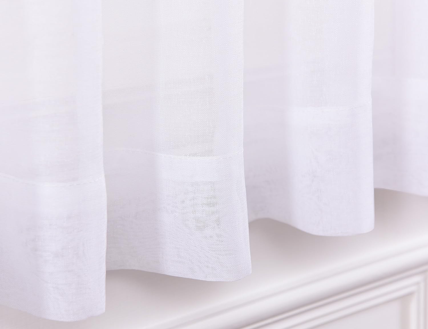 Contemporary White Sheer Curtains 63″ – Semi-Crinkle Rod Pocket Drapes, Set of 2