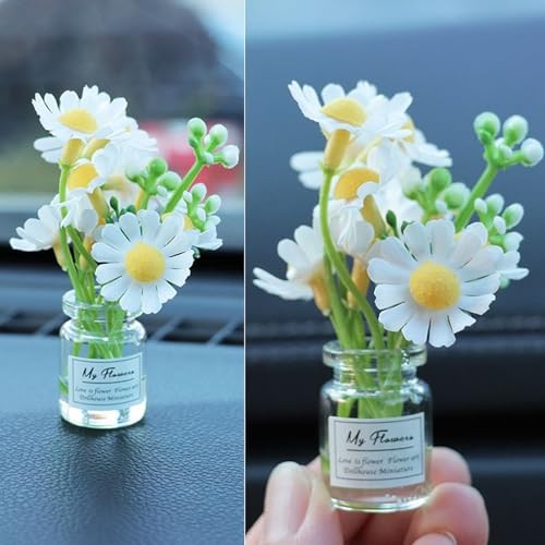 3PCS Mini Car Accessories, Cute Daisy Flowers Car Decorations, Miniature Plant