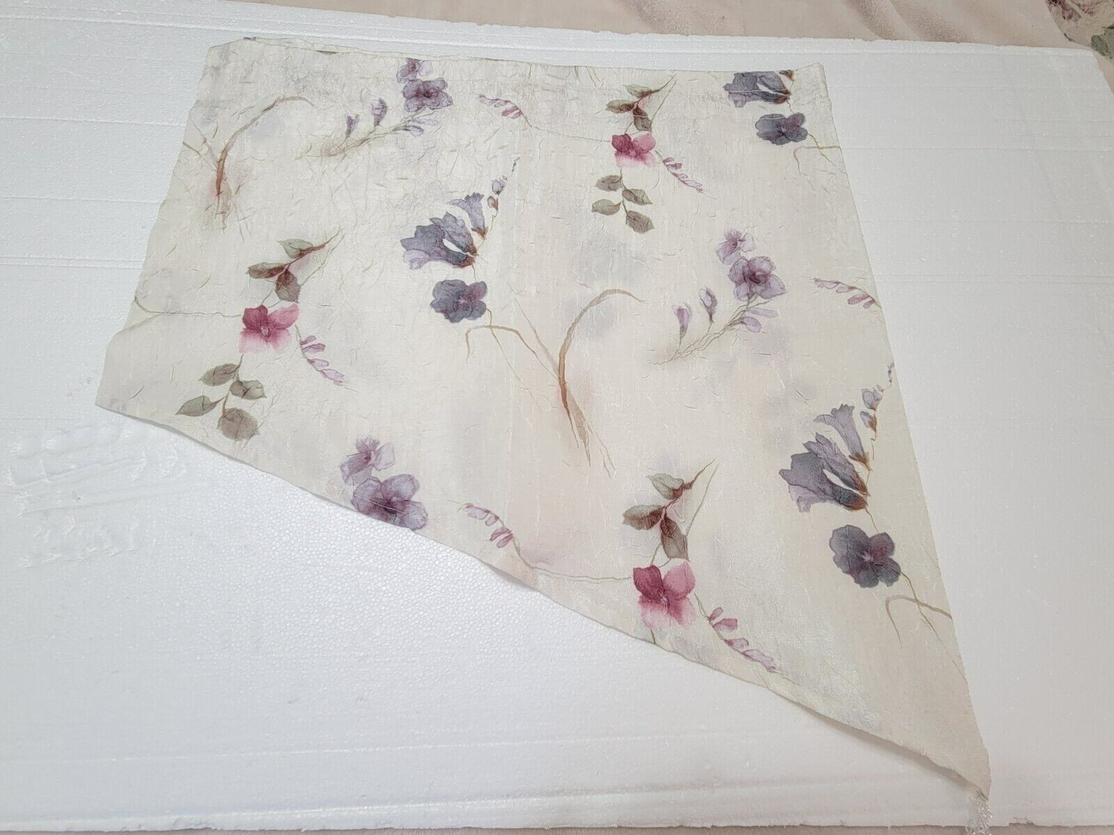 Window Valence Curtain Topper Pink Purple Floral Crinkle Polyester Beads