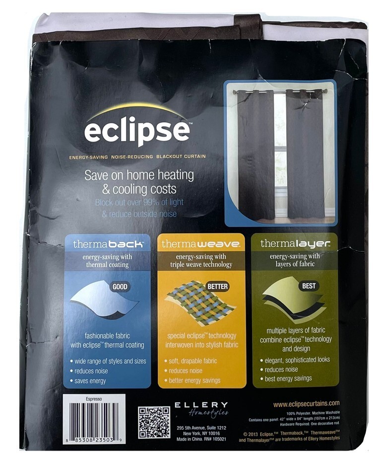 Eclipse Evanston Thermal Blackout Curtain Panel Grommet Top White Back 84″x42″