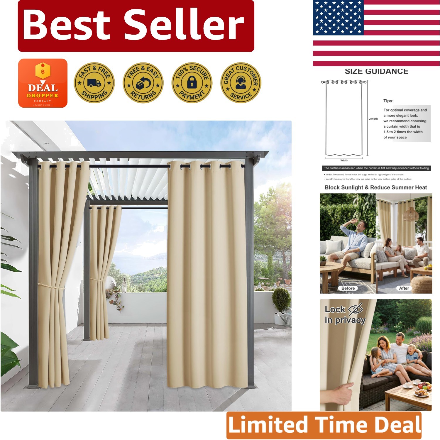 Heavy Duty Outdoor Curtains 52×84 – Waterproof, Privacy & Thermal Insulation