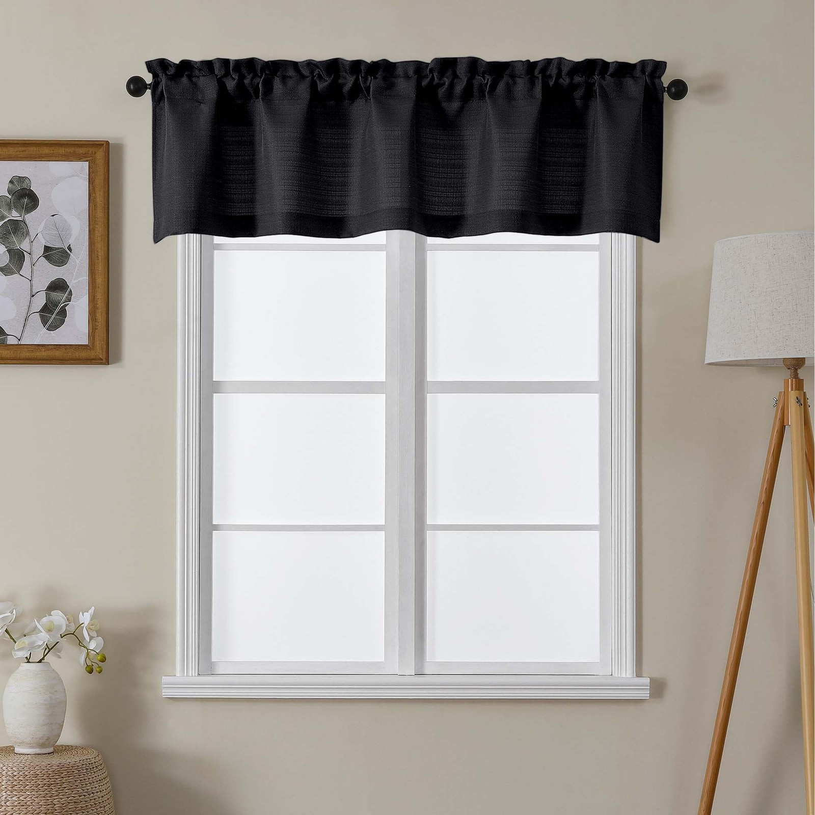 Black Faux Linen Textured Window Valance Curtain 60×14 Kitchen Bedroom Cafe