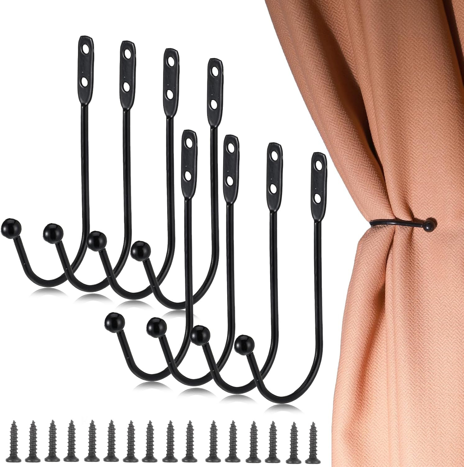 8 Pcs Metal Curtain Holdbacks, Black Curtain Tie Backs Wall Mounted Drapery Tieb