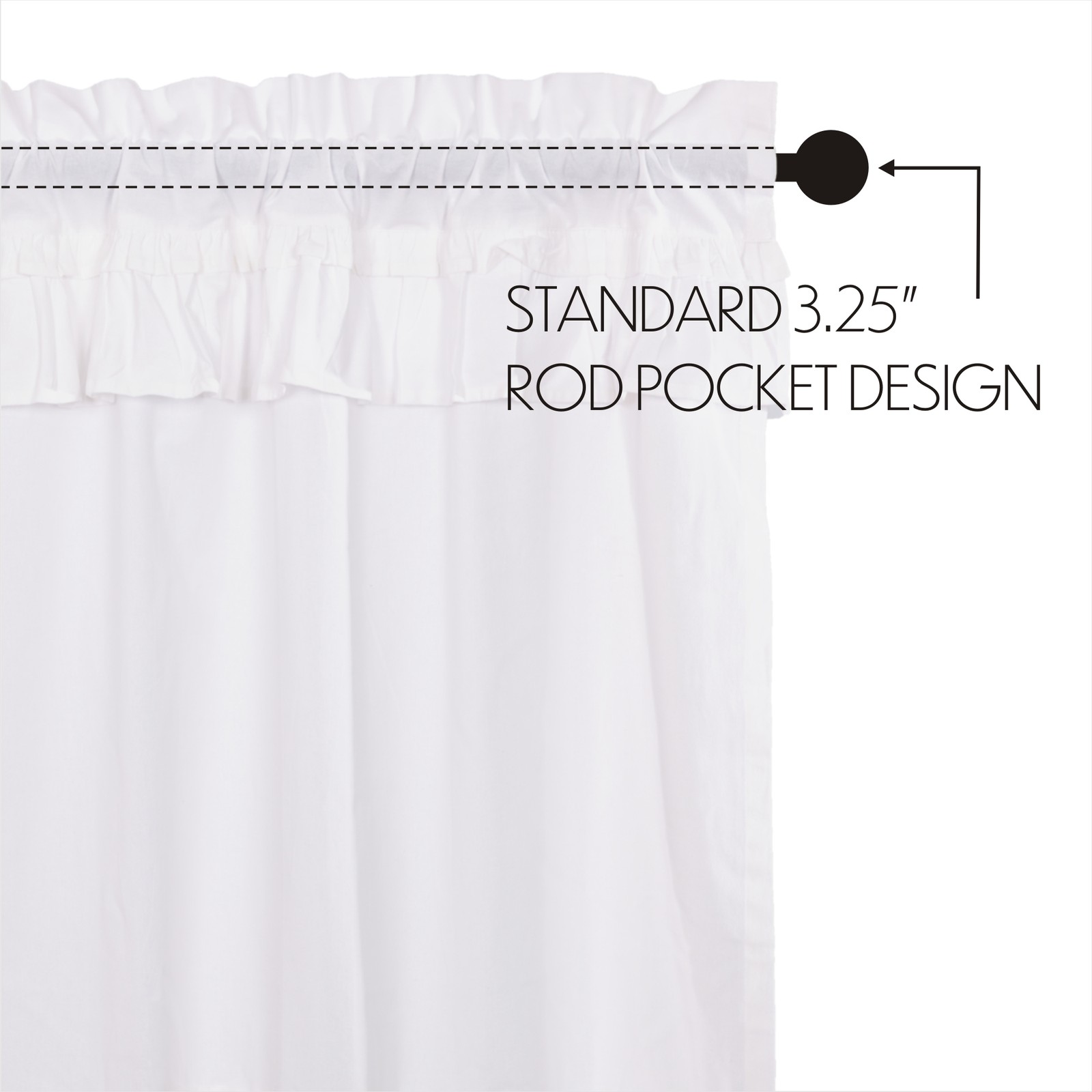 Muslin Ruffled Bleached White Set (1 Valance 16×72 ; 2 Tier 24×36) VHC Brands